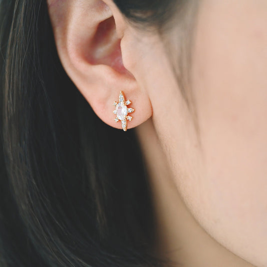 4pcs CZ Pave Gold Oval Ear Posts, Gold Plated Brass, Dainty Stud Earrings, DIY Earring Findings (#GB-3633-B)