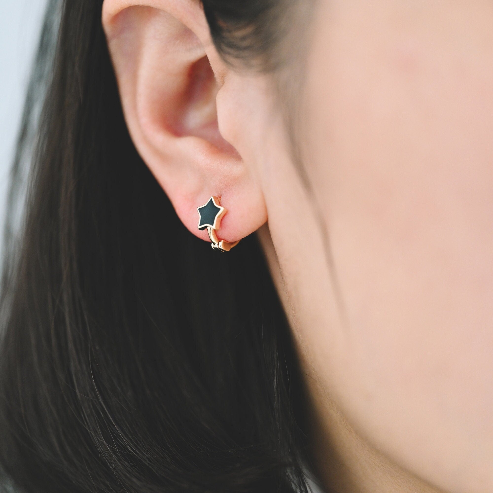 4pcs Gold Enamel Star Hoop Earrings, 18K Gold plated Brass, Minimalist Huggie Earrings (GB-3843-B)