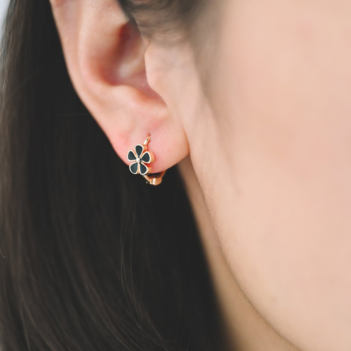 4pcs Gold Enamel Flower Hoop Earrings, 18K Gold plated Brass, Minimalist Huggie Earrings (GB-3843-C)