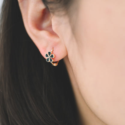 4pcs Gold Enamel Flower Hoop Earrings, 18K Gold plated Brass, Minimalist Huggie Earrings (GB-3843-C)