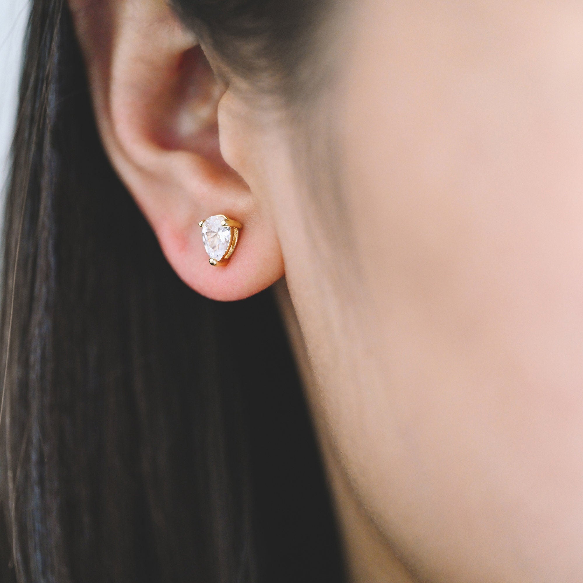 10pcs CZ Pave Teardrop Ear Posts, 18K Gold/ Rhodium Plated Brass, Water Drop Stud Earrings (GB-2618-B)