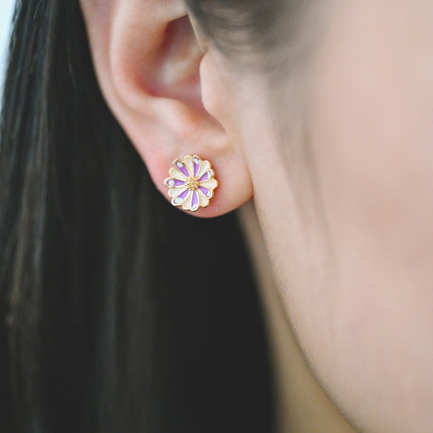 10pcs Gold Enamel Flower Ear Posts 11mm, Gold Plated Brass Stud Earrings, DIY Ear Findings (GB-3948)