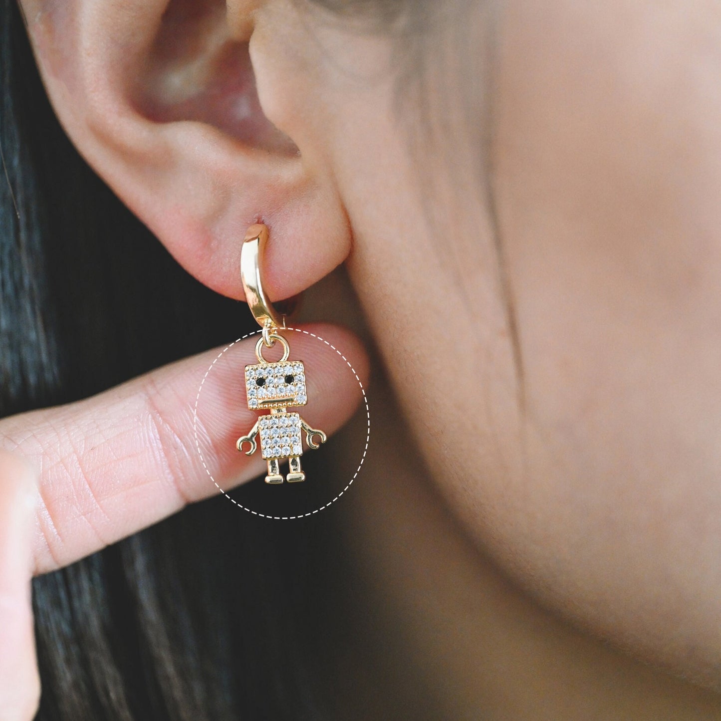 4pcs CZ Pave Gold Robot Charms 17x11mm, Gold plated Brass Dainty Toy Pendants (GB-4064)