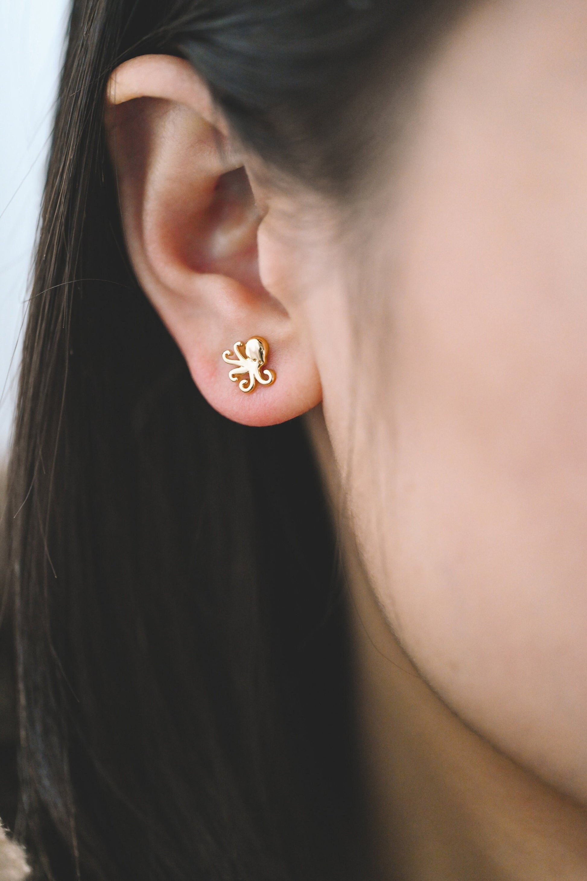 10pcs Gold/ Silver Octopus Earrings, Gold/ Rhodium plated Brass, Cute Ocean Stud Earrings (GB-4077)