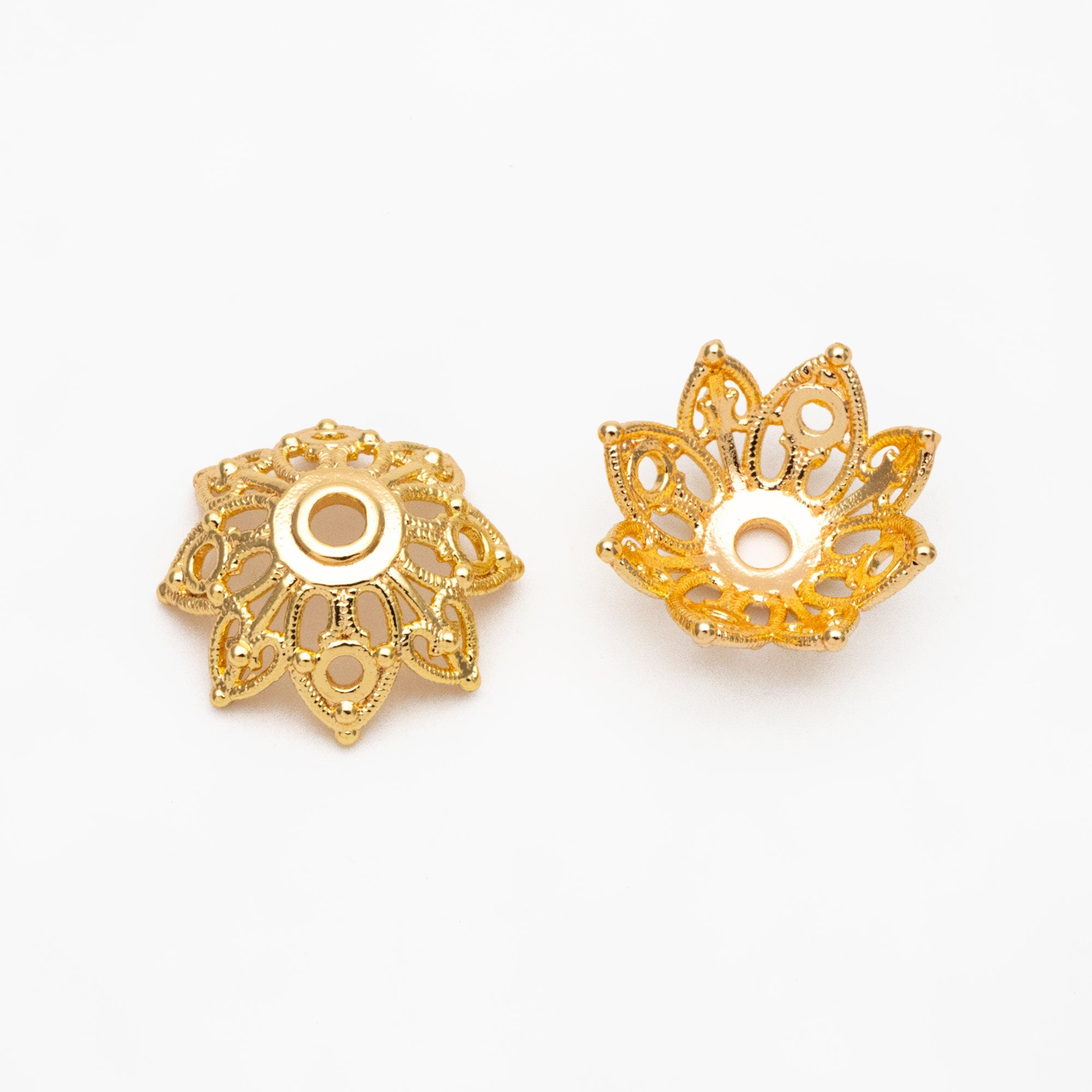 10pcs Gold Floral Bead Caps: 18K Gold Plated Brass, 15mm (GB-193)