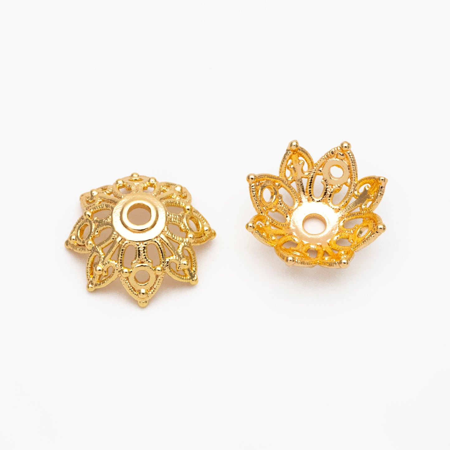 10pcs Gold Floral Bead Caps: 18K Gold Plated Brass, 15mm (GB-193)