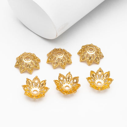 10pcs Gold Floral Bead Caps: 18K Gold Plated Brass, 15mm (GB-193)