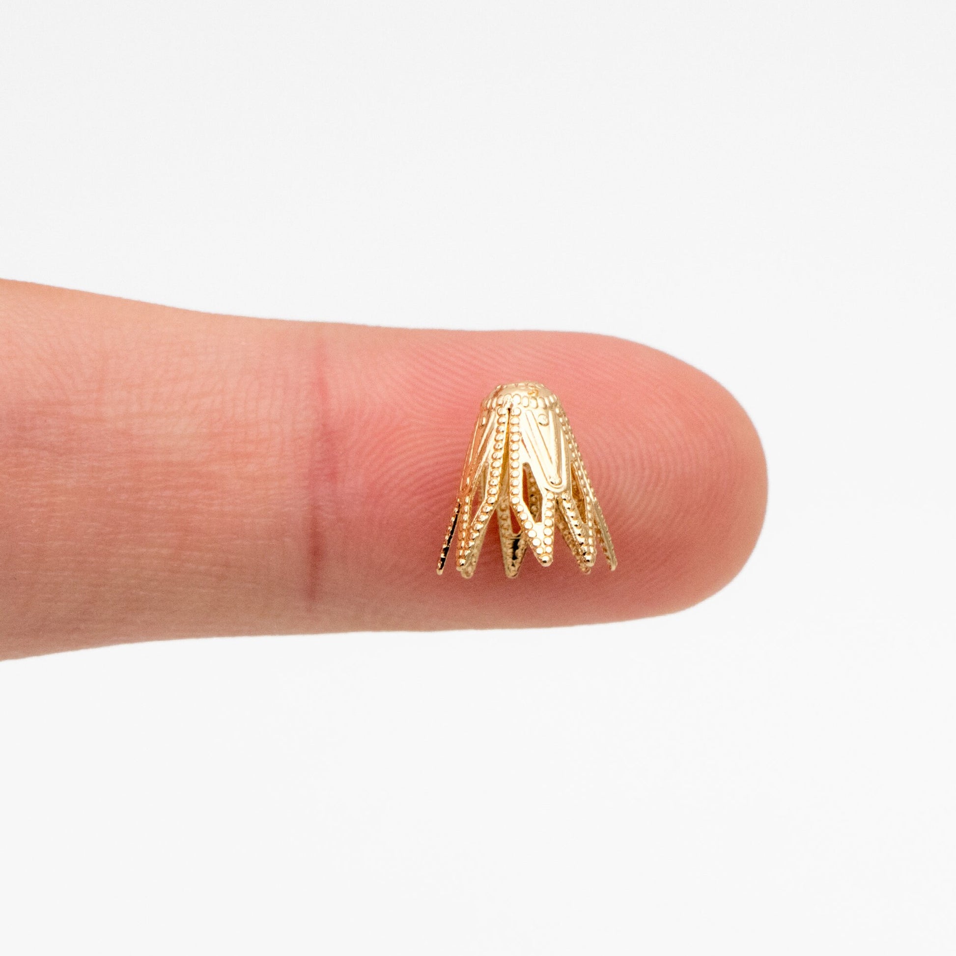 10pcs Gold Filigree Bead Caps 10x9mm, Fit 8-9mm Teardrop Beads, Gold plated Brass Floral Tassel Caps (GB-195)