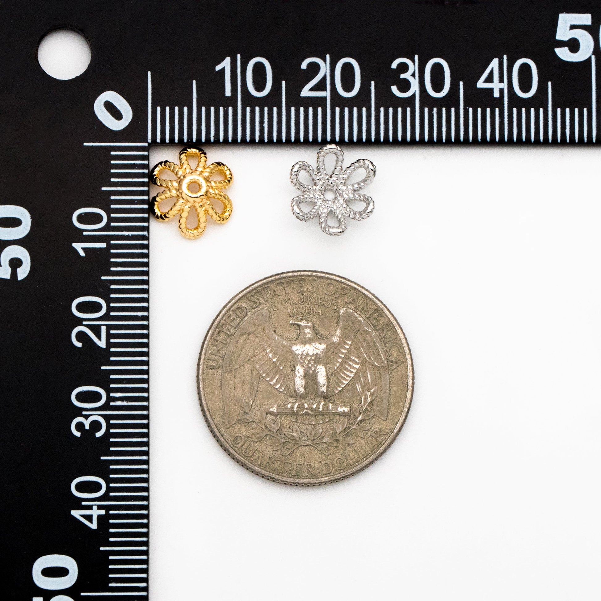 20pcs Gold/ Silver Floral Bead Caps 10mm, Fit 12mm Beads, Real Gold/ Rhodium plated Brass, Lead Nickel Free (GB-196)