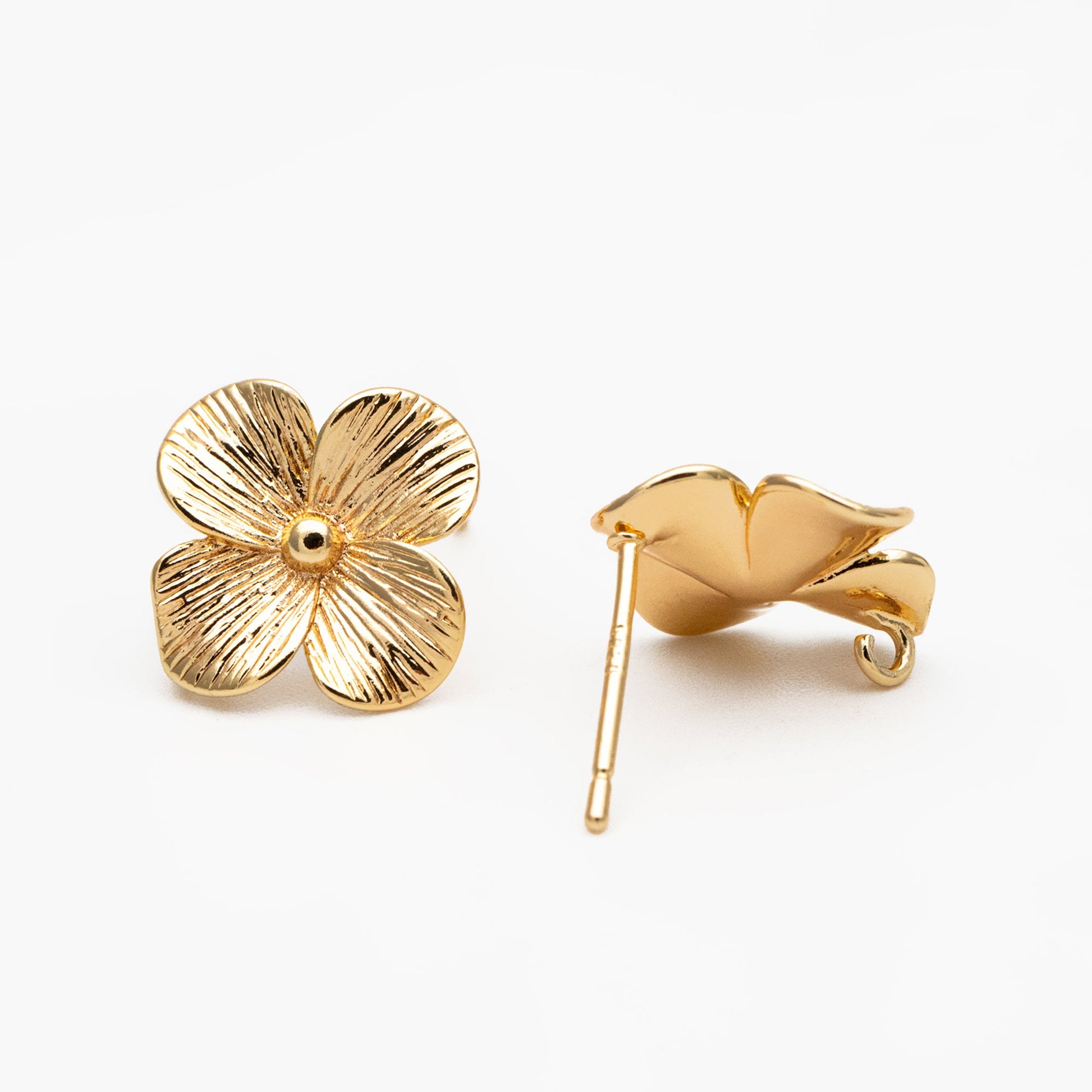 10pcs Gold/ Silver Flower Earring with Loop, 14mm, 18K Gold/ Rhodium plated Brass Floral Stud Earrings (GB-4278)
