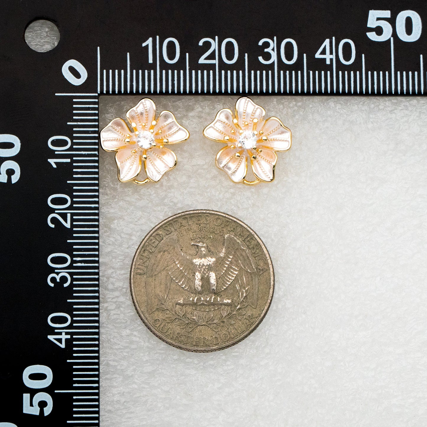 4pcs Gold/ Silver Tone Flower Earring with Loop, Gold/ Rhodium plated Brass, Floral Stud Earrings (GB-4282)