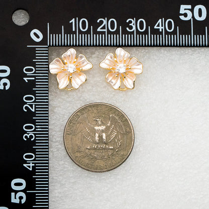 4pcs Gold/ Silver Tone Flower Earring with Loop, Gold/ Rhodium plated Brass, Floral Stud Earrings (GB-4282)