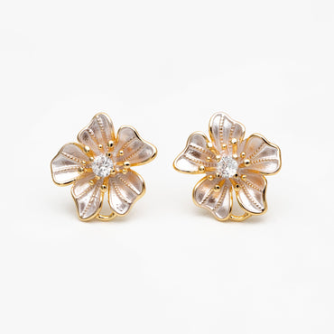 4pcs Gold/ Silver Tone Flower Earring with Loop, Gold/ Rhodium plated Brass, Floral Stud Earrings (GB-4282)