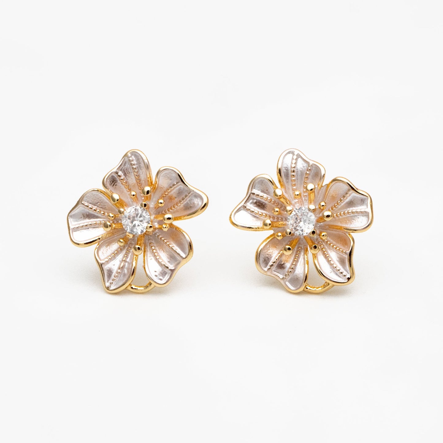 4pcs Gold/ Silver Tone Flower Earring with Loop, Gold/ Rhodium plated Brass, Floral Stud Earrings (GB-4282)