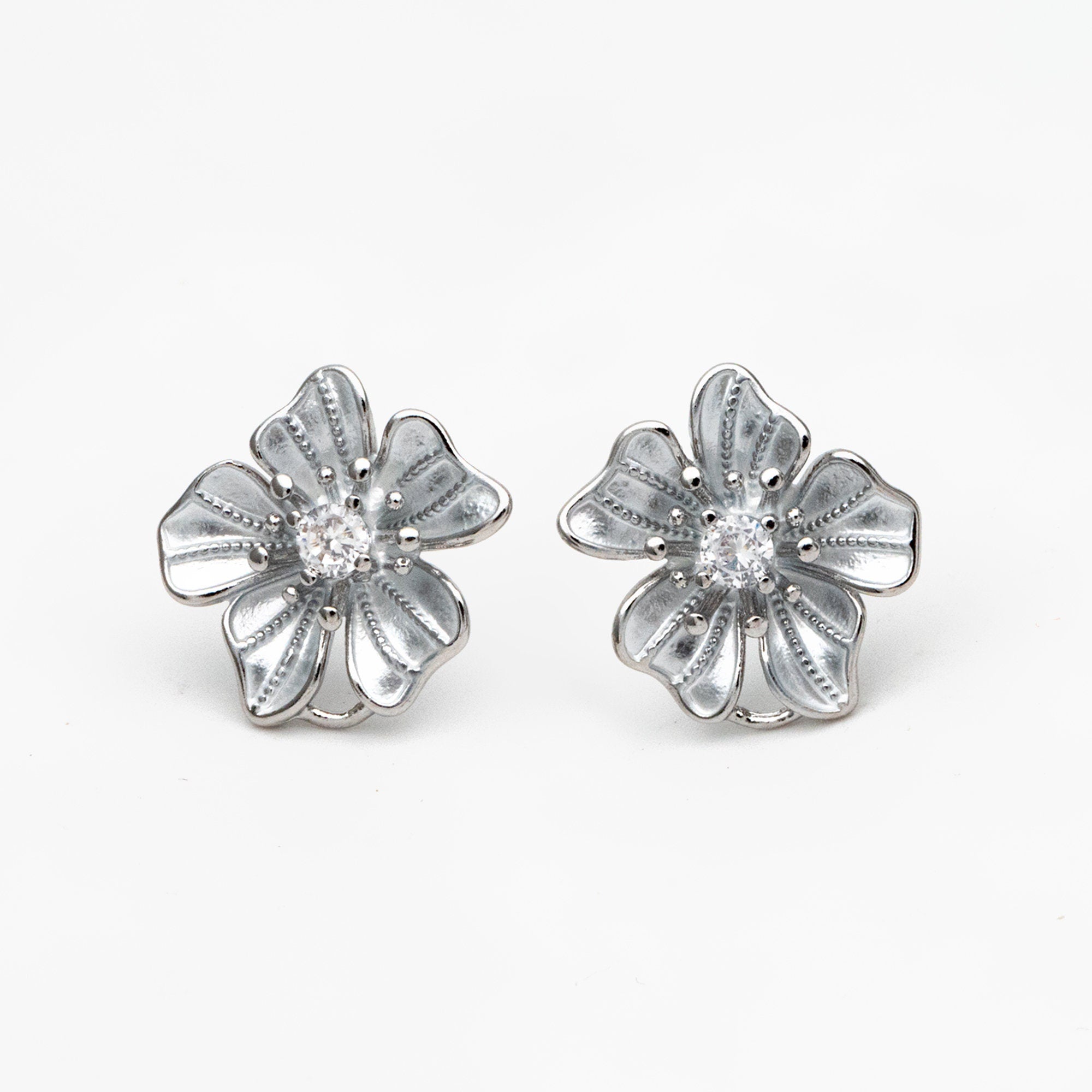 4pcs Gold/ Silver Tone Flower Earring with Loop, Gold/ Rhodium plated Brass, Floral Stud Earrings (GB-4282)