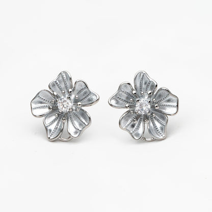 4pcs Gold/ Silver Tone Flower Earring with Loop, Gold/ Rhodium plated Brass, Floral Stud Earrings (GB-4282)