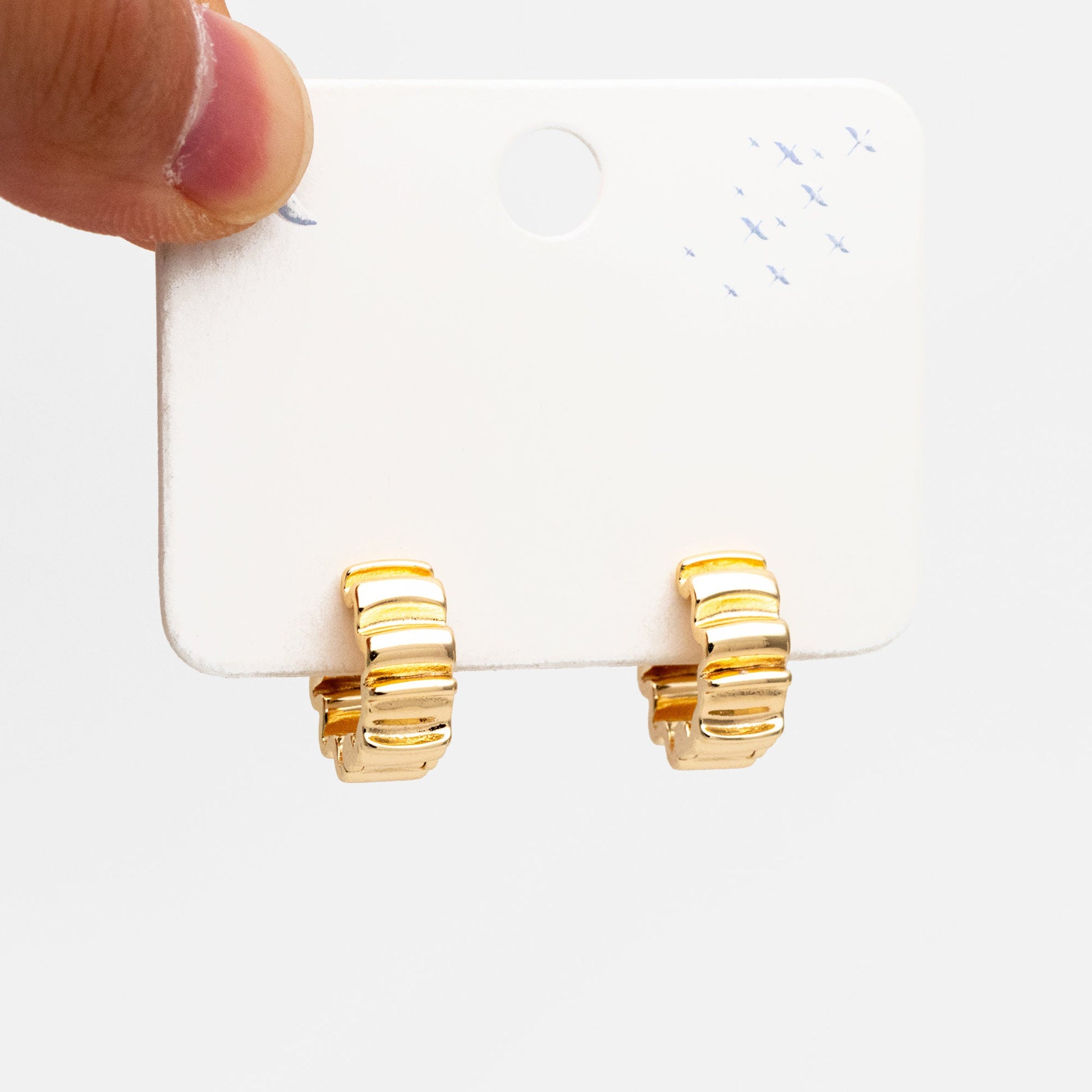 4pcs Gold/ Silver Wave Hoop Earrings, Gold/ Rhodium Plated Brass Huggie Earrings, Huggie Hoops (GB-4283)