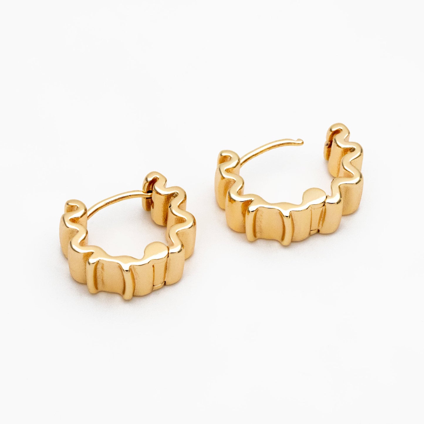4pcs Gold/ Silver Wave Hoop Earrings, Gold/ Rhodium Plated Brass Huggie Earrings, Huggie Hoops (GB-4283)