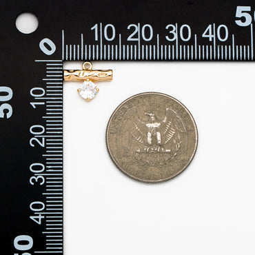 10pcs CZ pave Gold Bar Charm, 11x13mm, Gold plated Brass Bar Stick Pendants (GB-4285)