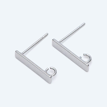 10pcs Gold/ Silver Tone Rectangle Earring Post with Loop, 18K Gold/ Rhodium Plated Brass, Geometric Earring Components (GB-1526)