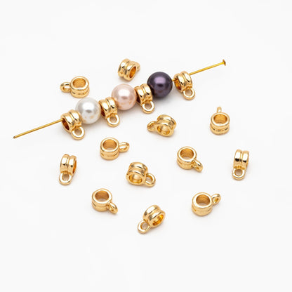 10pcs Gold/ Silver Bail Beads, Bail Charm Holder Spacer with Loop, Tube Bails, Cord Bails, Slider Bails, Spacer Ring (GB-1328-B)