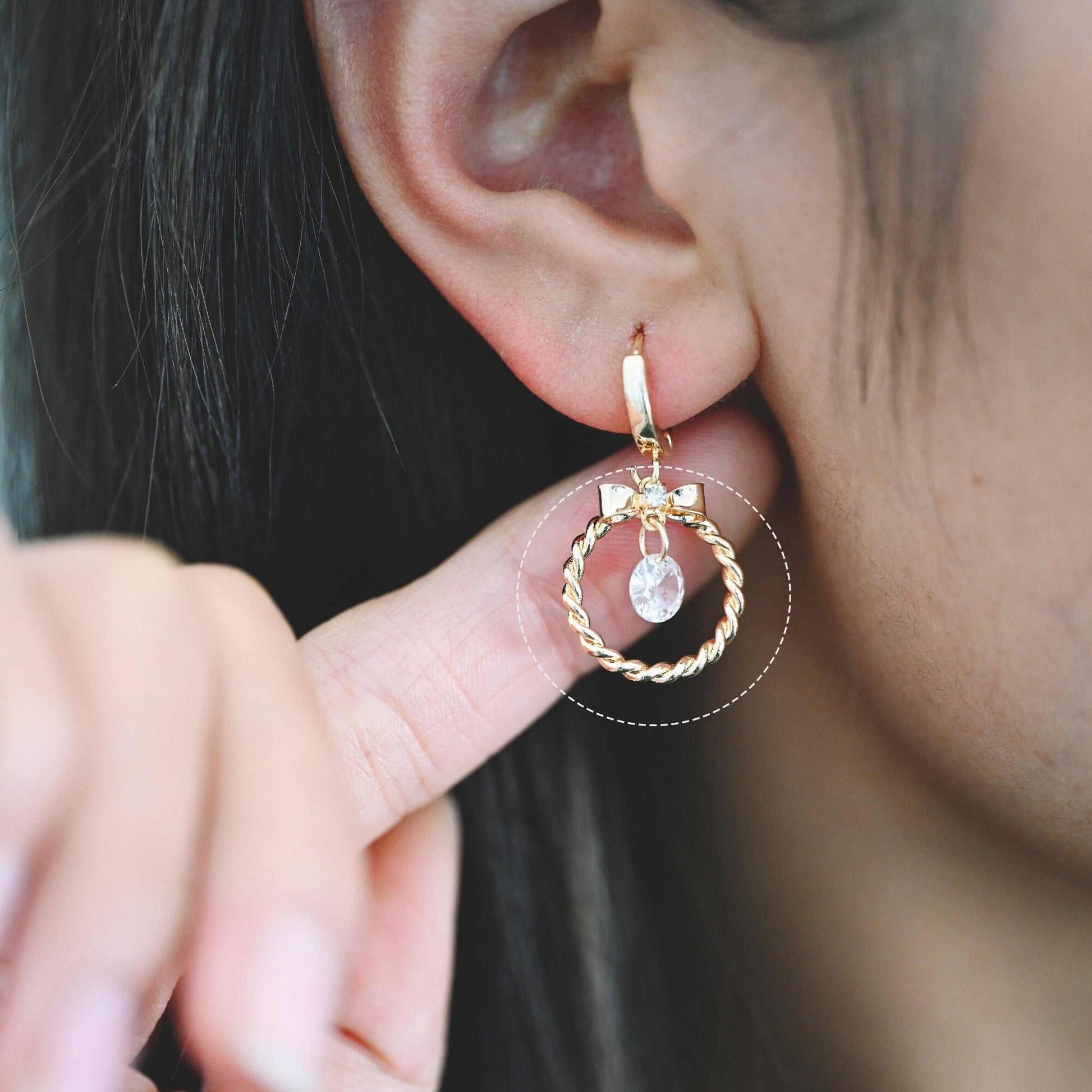 4pcs CZ Gold Bowknot Ring charms, 18K Gold plated Brass, Christmas Round Hoop Circle Pendents(GB-713-M)