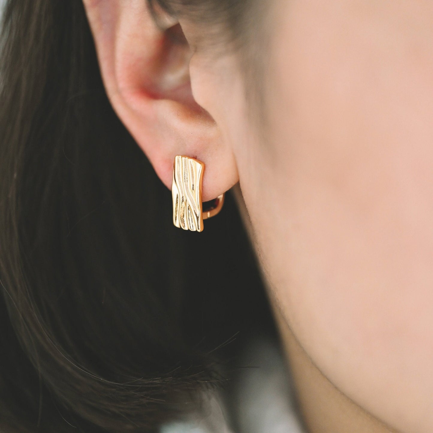 4pcs Rough Rectangle Leverback Ear Hook With Loop, 13x18mm, Real Gold/ Rhodium plated Brass Earring Hooks (GB-3002-E)