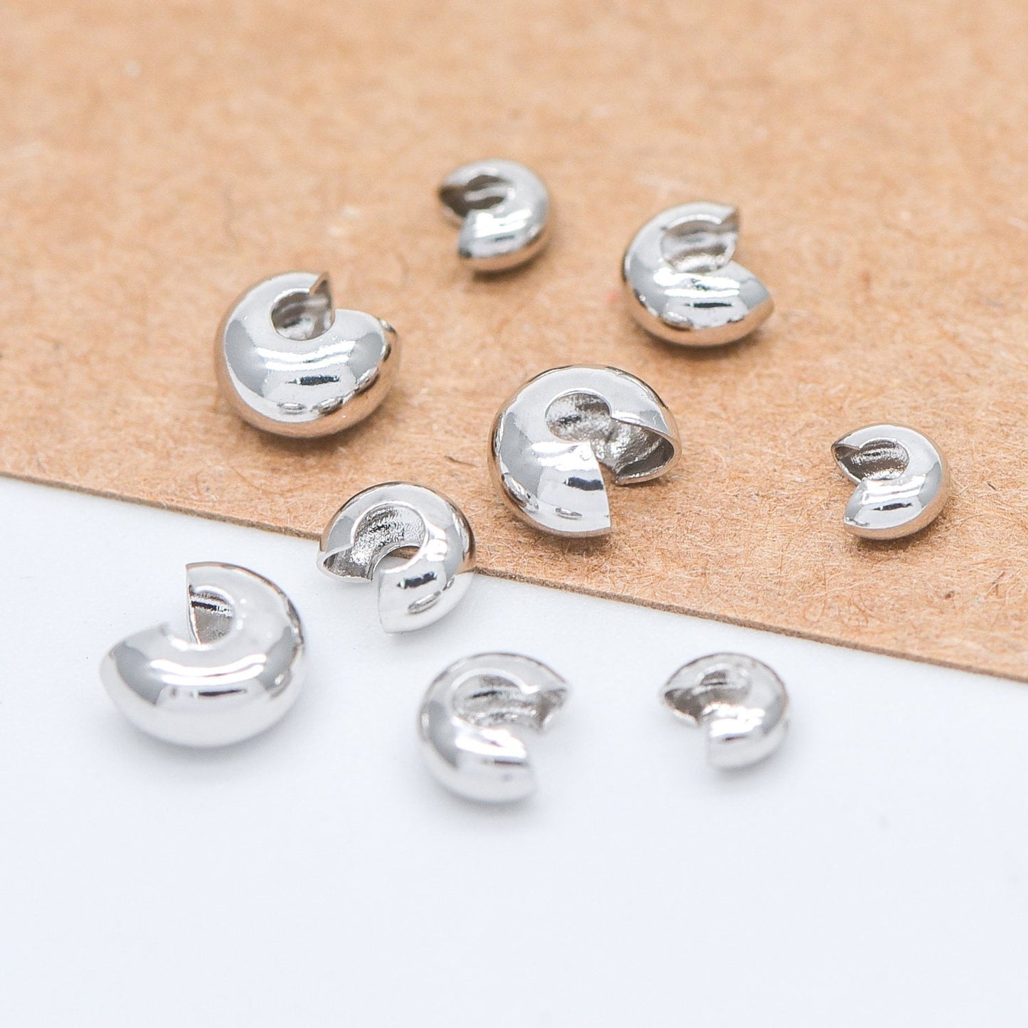 20pcs Gold/ Silver tone Crimp Beads Covers, 18K Gold/ Rhodium plated Brass, Conceal Crimp Ends 4/ 5/ 6mm (GB-637)