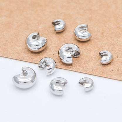 20pcs Gold/ Silver tone Crimp Beads Covers, 18K Gold/ Rhodium plated Brass, Conceal Crimp Ends 4/ 5/ 6mm (GB-637)