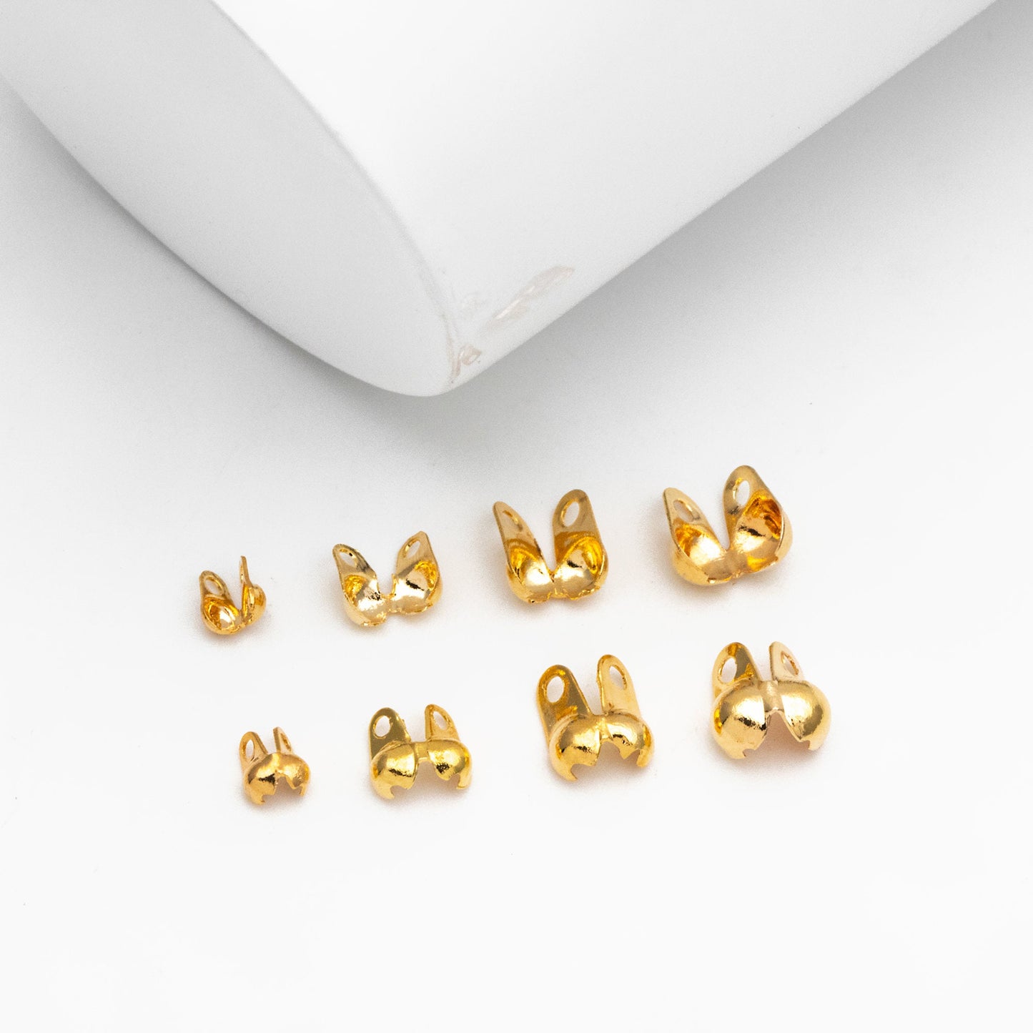 50pcs Gold/ Silver tone Side Clamp Bead Tips, Gold/ Rhodium plated Brass, Fit 1.5/ 2/ 2.5/ 3mm Beads, Multi Sizes (GB-134)