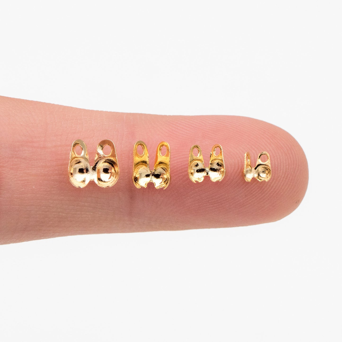 50pcs Gold/ Silver tone Side Clamp Bead Tips, Gold/ Rhodium plated Brass, Fit 1.5/ 2/ 2.5/ 3mm Beads, Multi Sizes (GB-134)