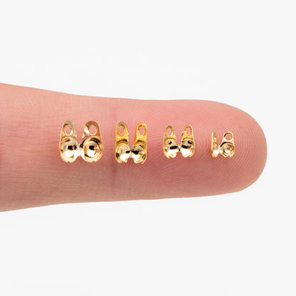 50pcs Gold/ Silver tone Side Clamp Bead Tips, Gold/ Rhodium plated Brass, Fit 1.5/ 2/ 2.5/ 3mm Beads, Multi Sizes (GB-134)