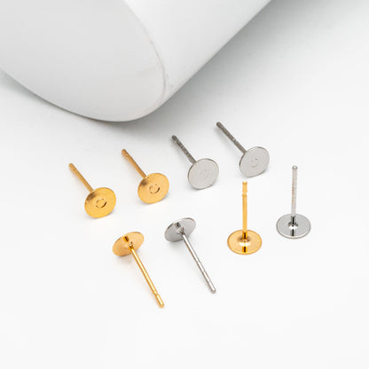 20pcs Gold/ Silver Ear Posts, Gold/ Rhodium plated Brass, Stud Earrings with 5mm Flat Cup (GB-137)