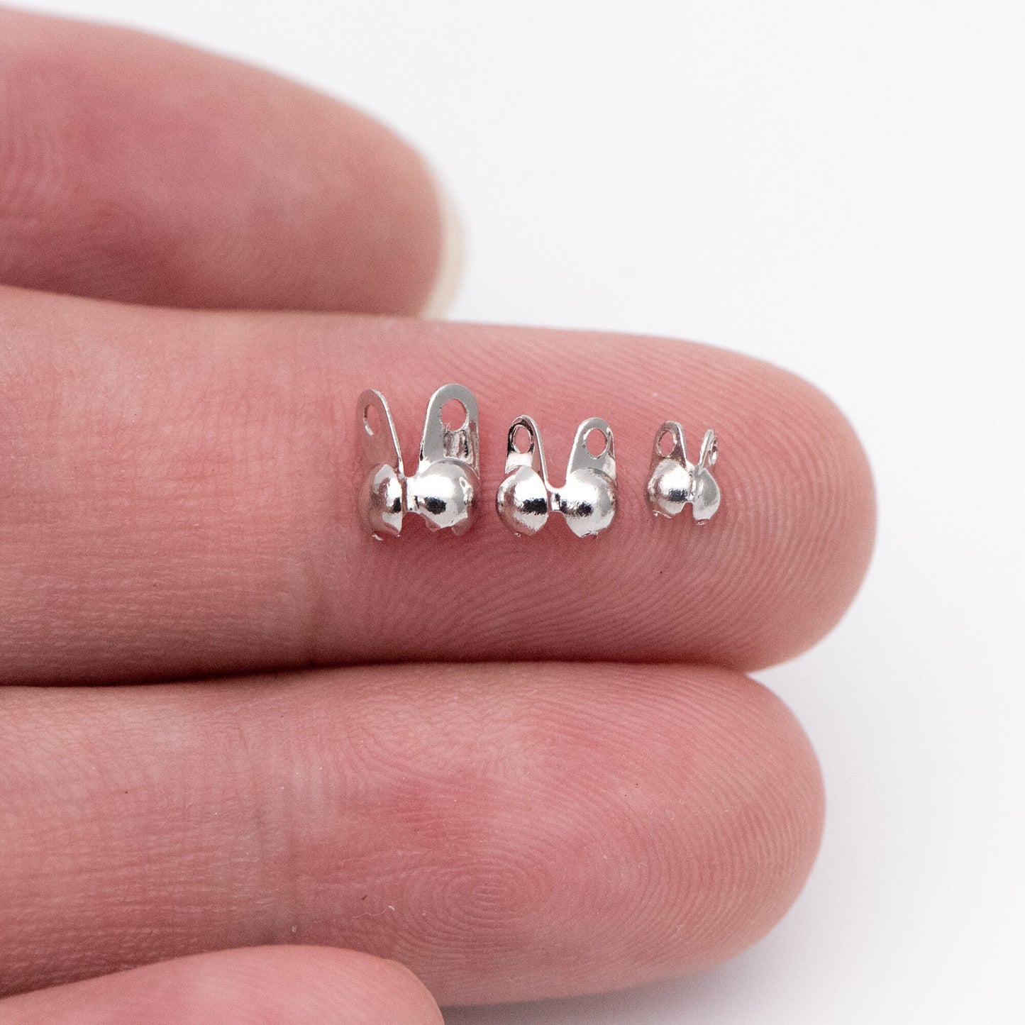 50pcs Gold/ Silver tone Side Clamp Bead Tips, Gold/ Rhodium plated Brass, Fit 1.5/ 2/ 2.5/ 3mm Beads, Multi Sizes (GB-134)