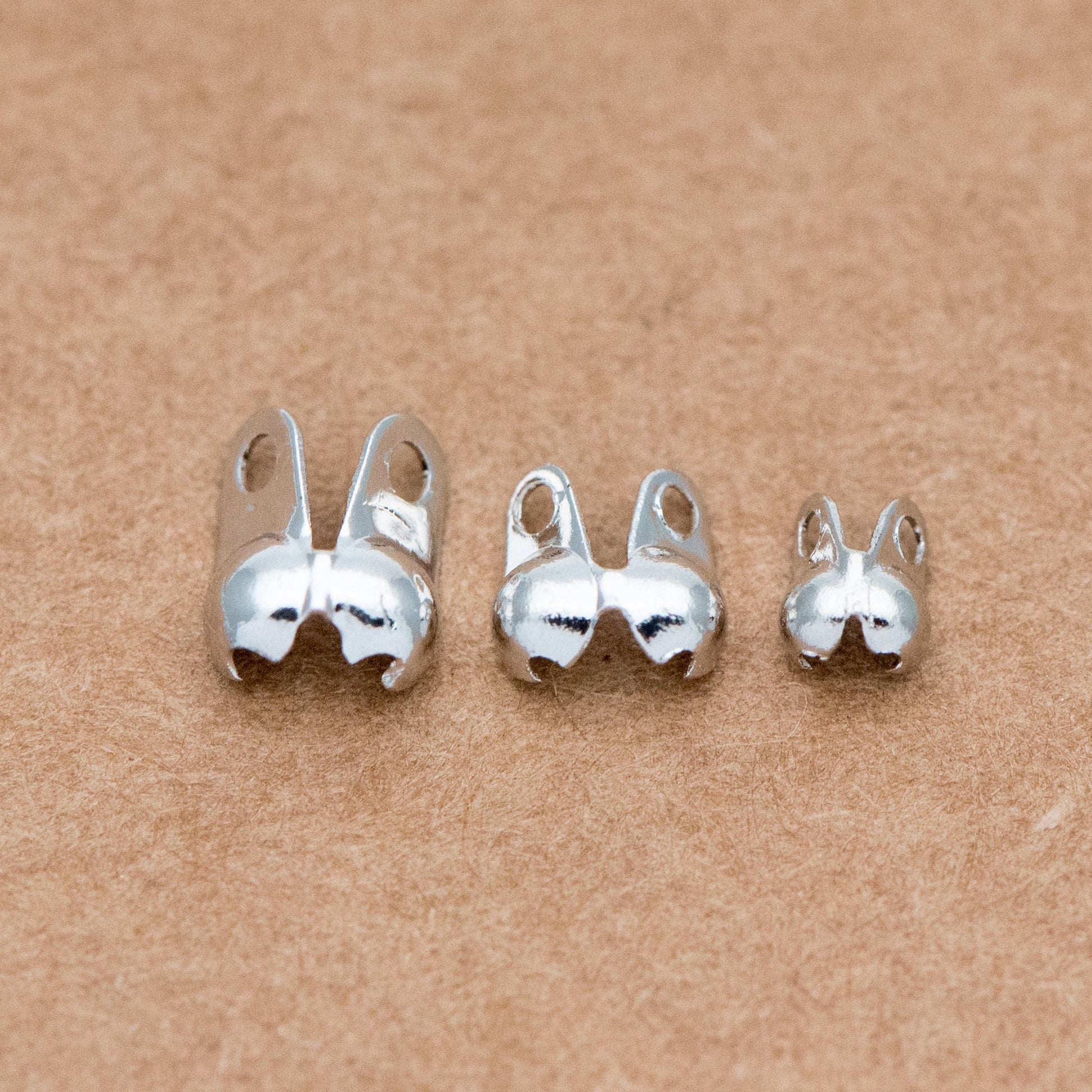 50pcs Gold/ Silver tone Side Clamp Bead Tips, Gold/ Rhodium plated Brass, Fit 1.5/ 2/ 2.5/ 3mm Beads, Multi Sizes (GB-134)