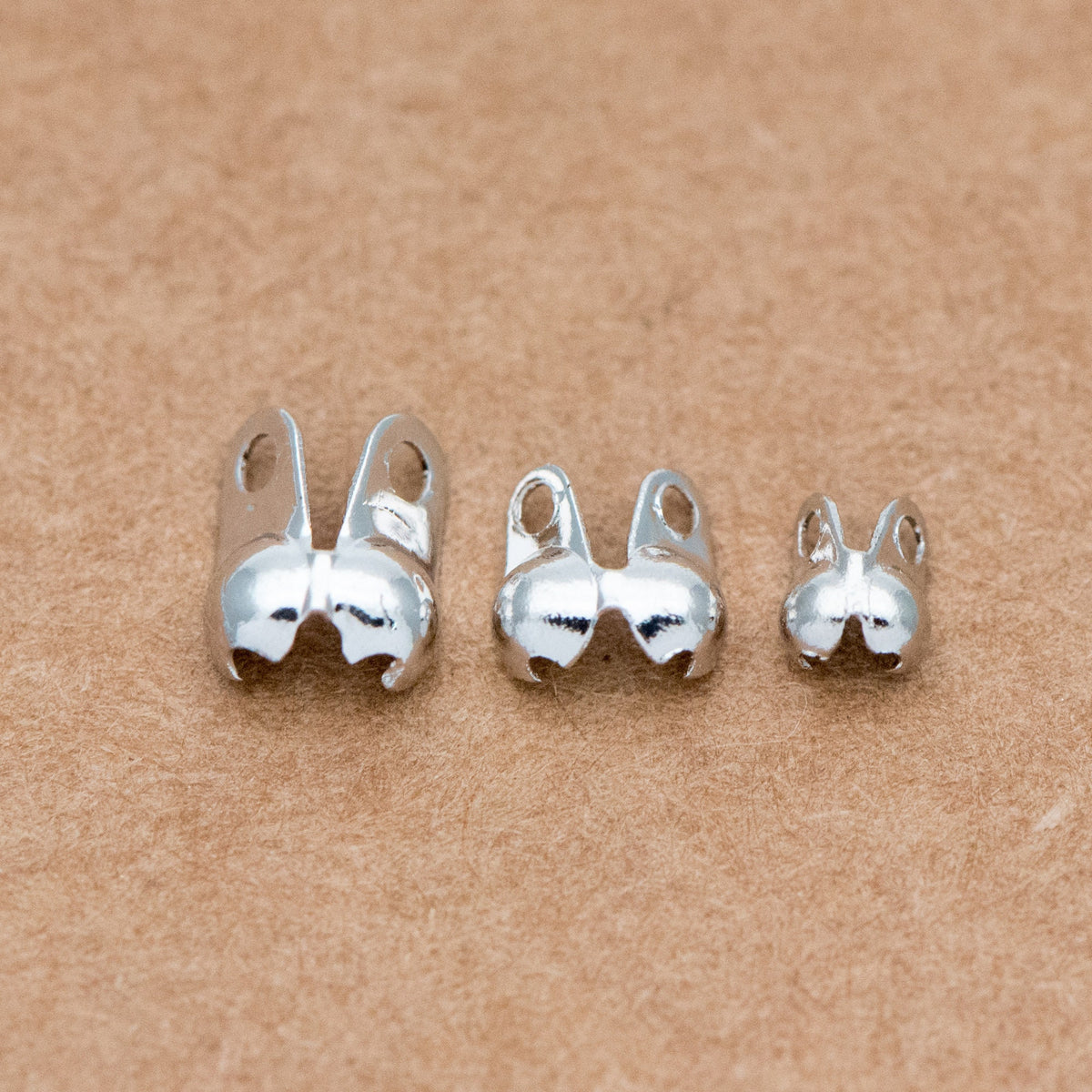 50pcs Gold/ Silver tone Side Clamp Bead Tips, Gold/ Rhodium plated Brass, Fit 1.5/ 2/ 2.5/ 3mm Beads, Multi Sizes (GB-134)