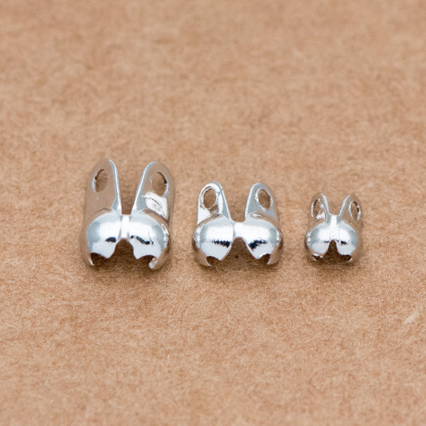 50pcs Gold/ Silver tone Side Clamp Bead Tips, Gold/ Rhodium plated Brass, Fit 1.5/ 2/ 2.5/ 3mm Beads, Multi Sizes (GB-134)