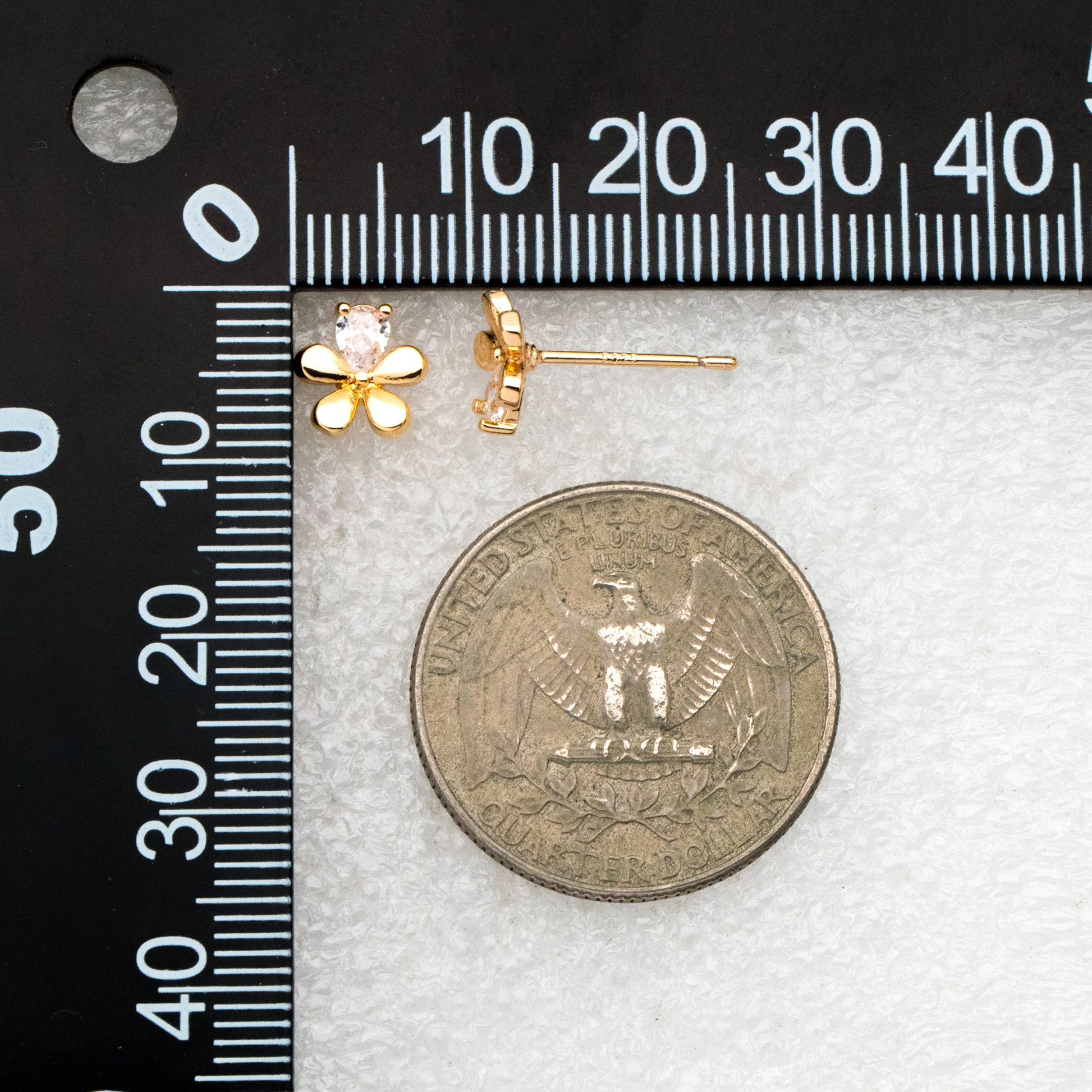 10pcs CZ Pave Gold Flower Earrings, Gold Plated Brass, Dainty Flower Stud Earrings (GB-4261)