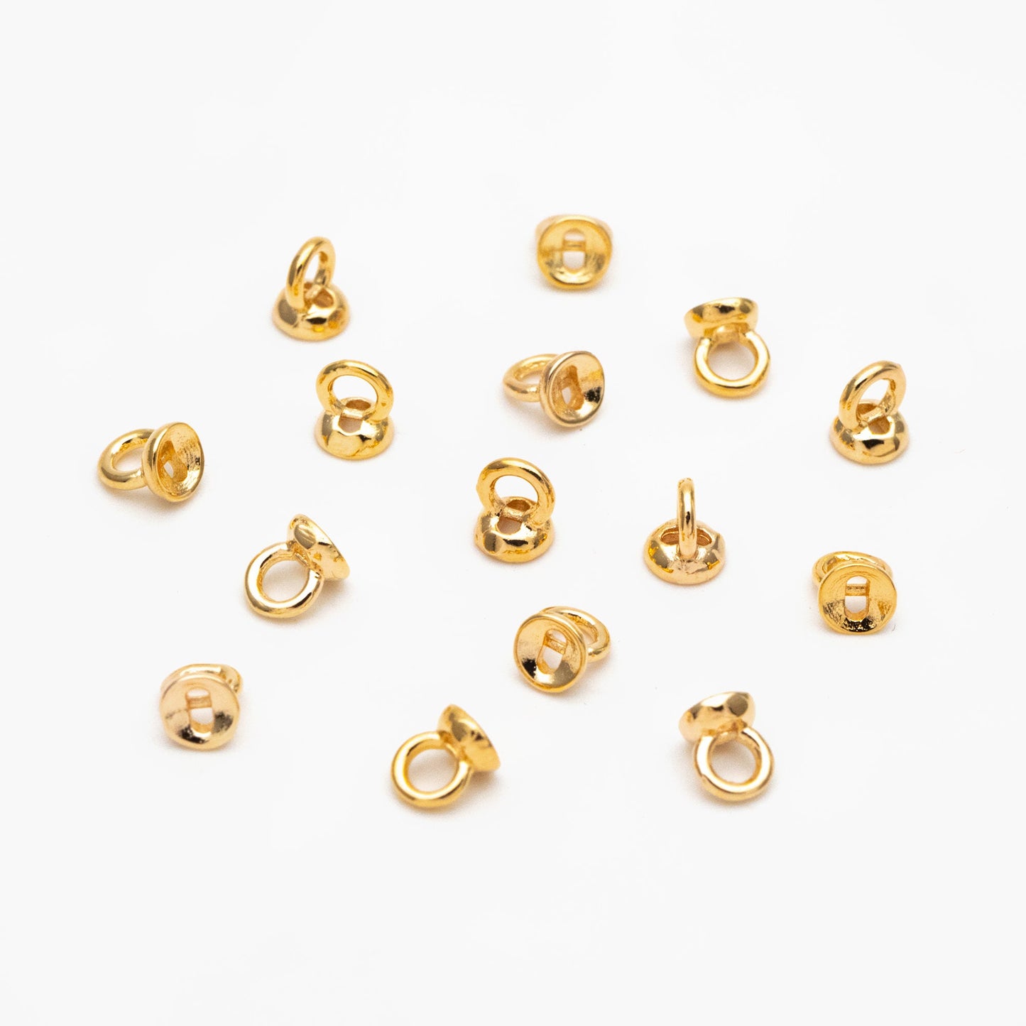 10pcs Gold Bead End Cap with Loop, Gold plated Brass bead end for Necklace Making (GB-4262)