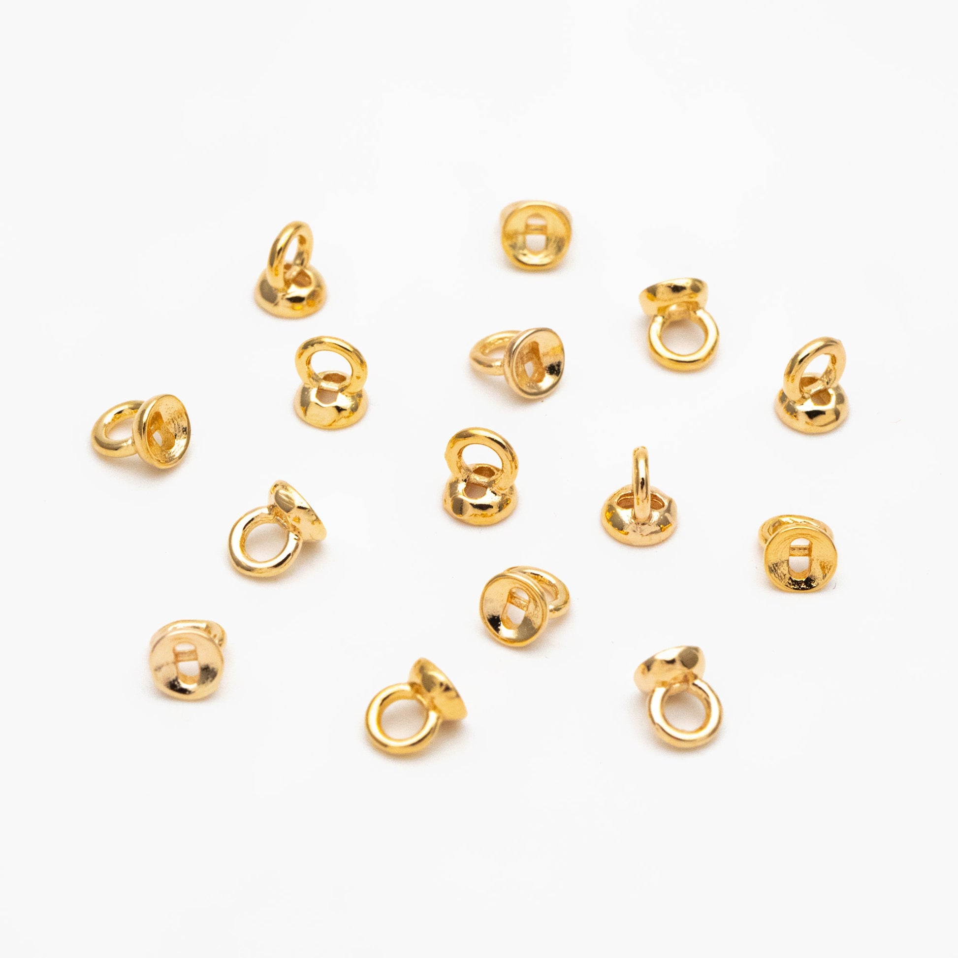 10pcs Gold Bead End Cap with Loop, Gold plated Brass bead end for Necklace Making (GB-4262)