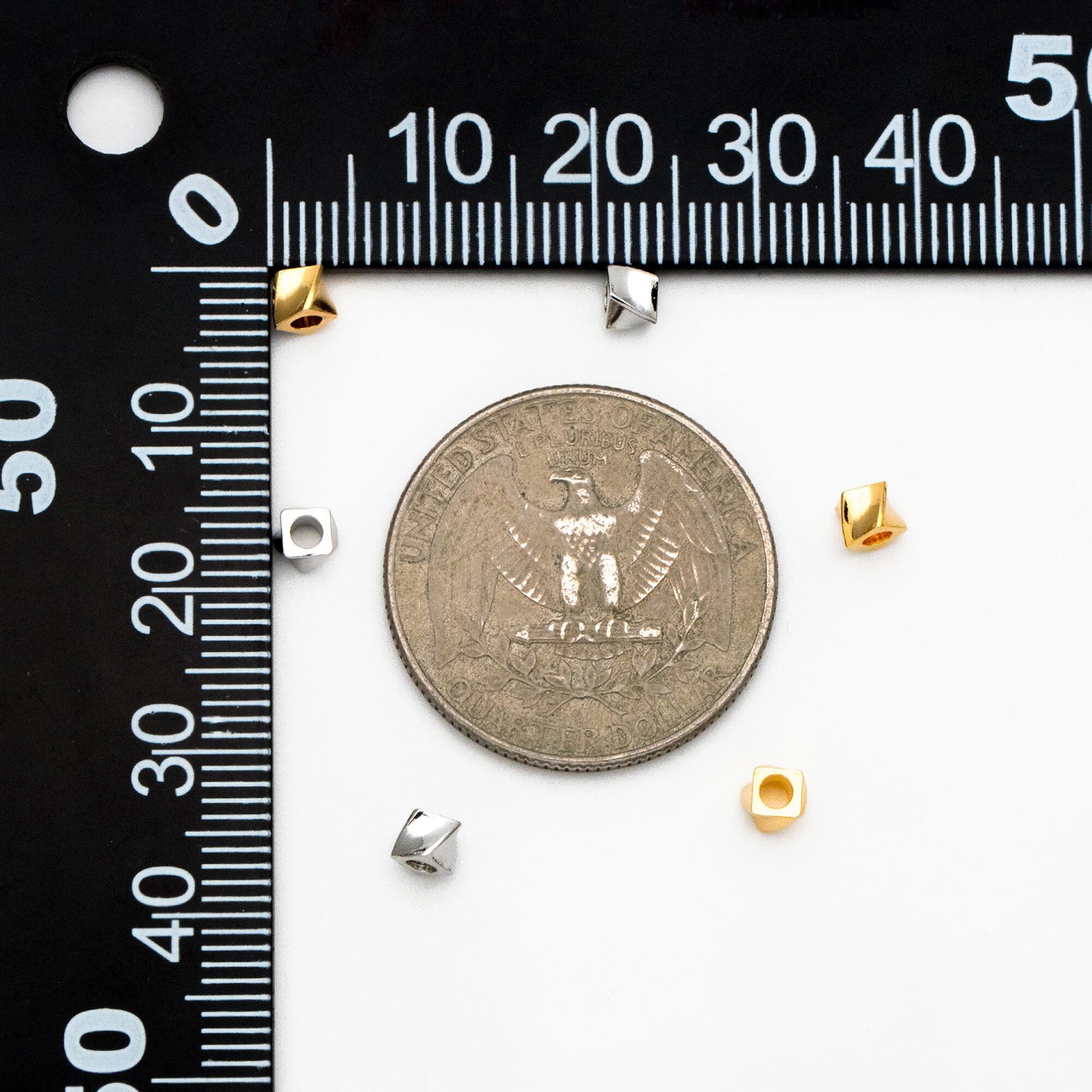 20pcs Gold/ Silver tone Twisted Cube Beads 4x3mm, Real Gold/ Rhodium plated Brass Cube Spacer Beads (GB-4263)