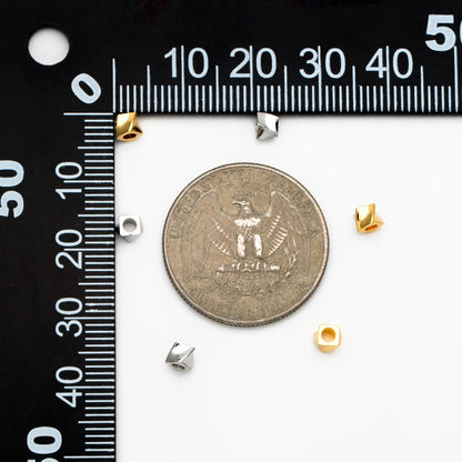 20pcs Gold/ Silver tone Twisted Cube Beads 4x3mm, Real Gold/ Rhodium plated Brass Cube Spacer Beads (GB-4263)