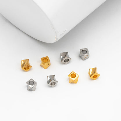 20pcs Gold/ Silver tone Twisted Cube Beads 4x3mm, Real Gold/ Rhodium plated Brass Cube Spacer Beads (GB-4263)
