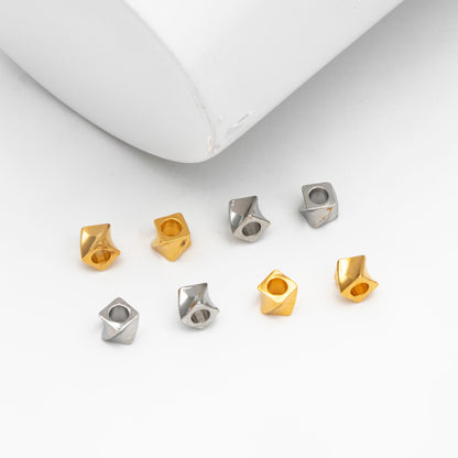 20pcs Gold/ Silver tone Twisted Cube Beads 4x3mm, Real Gold/ Rhodium plated Brass Cube Spacer Beads (GB-4263)