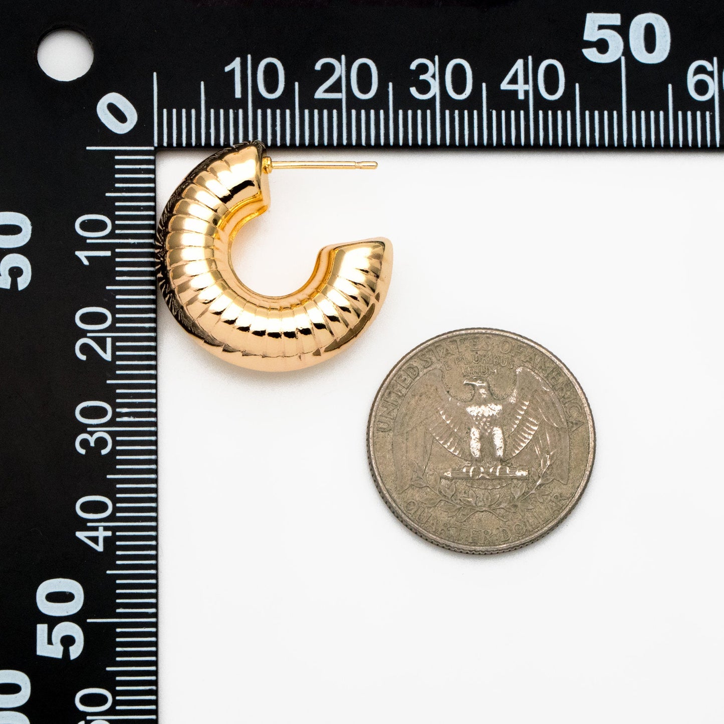 4pcs Gold Round Circle Earrings 25mm, Gold plated Brass, Dainty Geometric Hoop Stud Earrings (GB-4265)