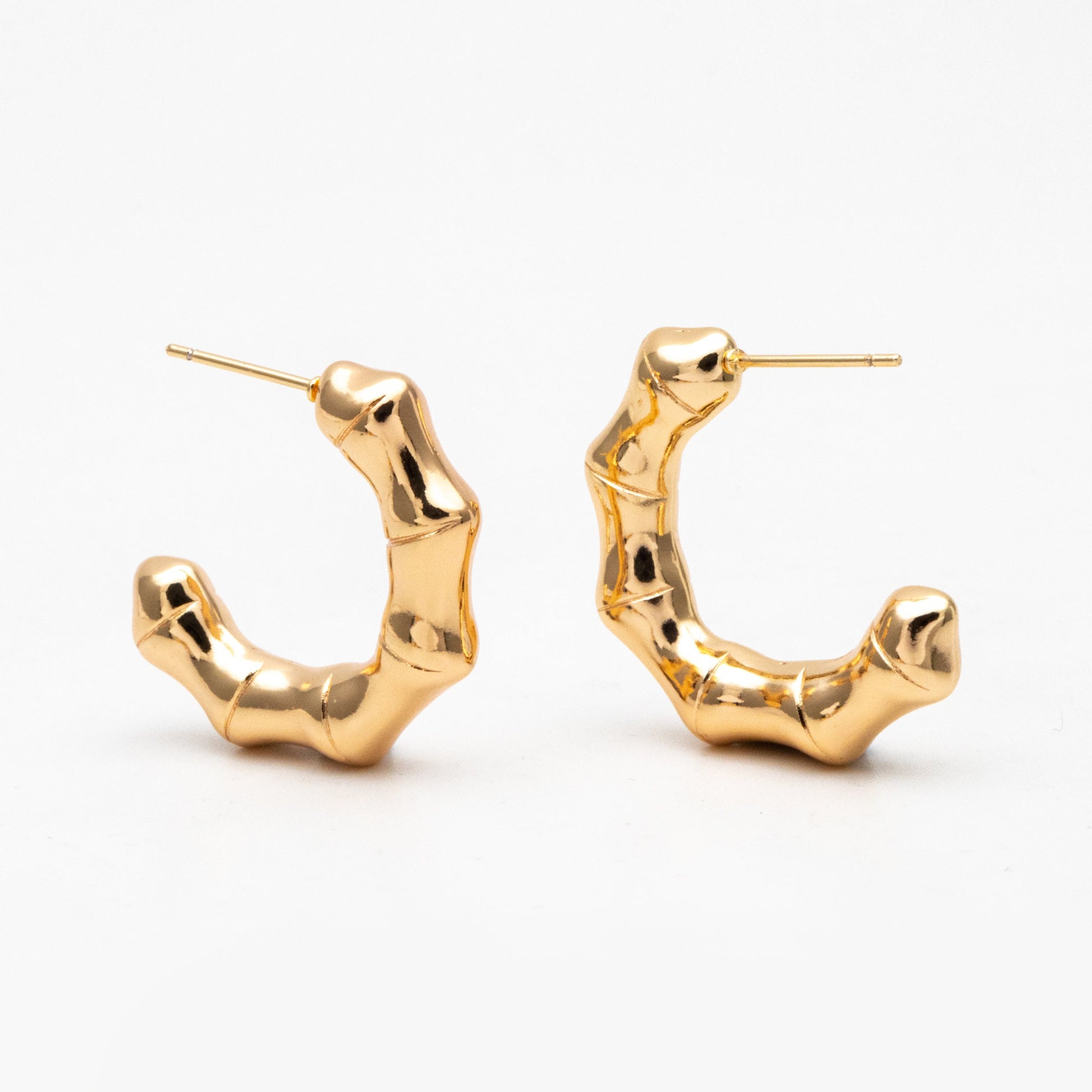 4pcs Gold Bamboo Earrings, Round Earring Hooks, Circle Hoop Earrings (GB-4266)