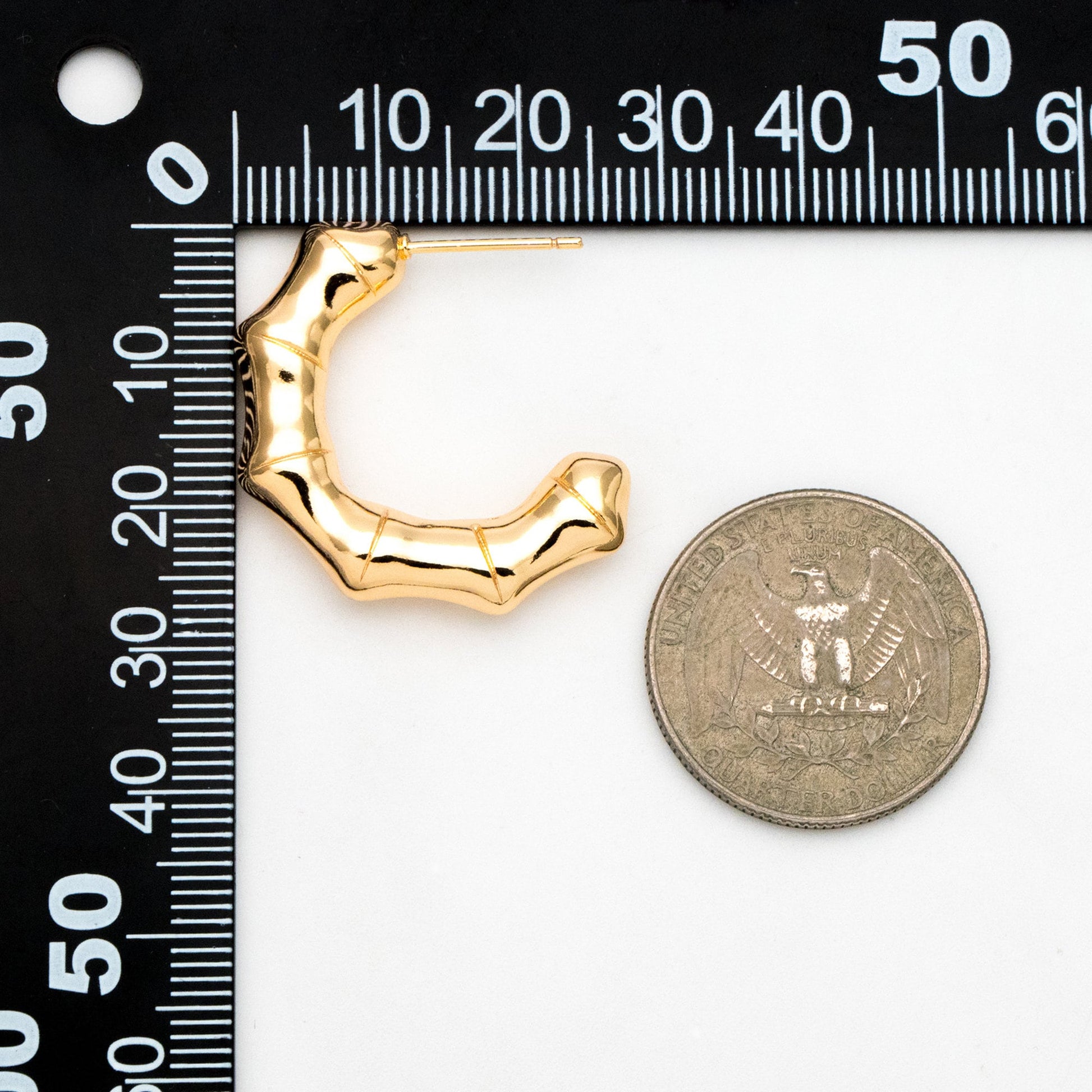 4pcs Gold Bamboo Earrings, Round Earring Hooks, Circle Hoop Earrings (GB-4266)