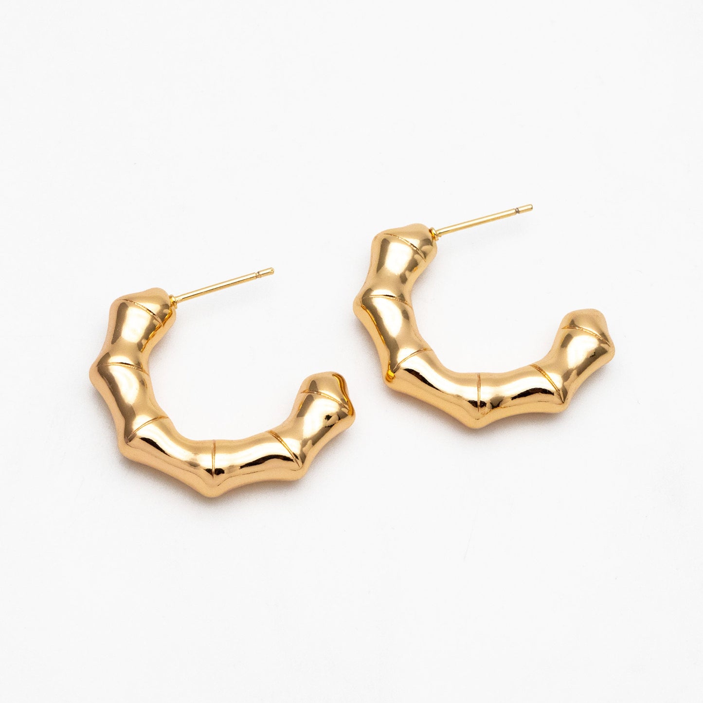 4pcs Gold Bamboo Earrings, Round Earring Hooks, Circle Hoop Earrings (GB-4266)