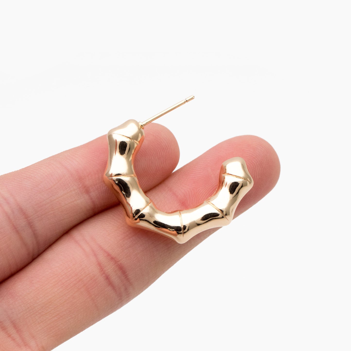 4pcs Gold Bamboo Earrings, Round Earring Hooks, Circle Hoop Earrings (GB-4266)