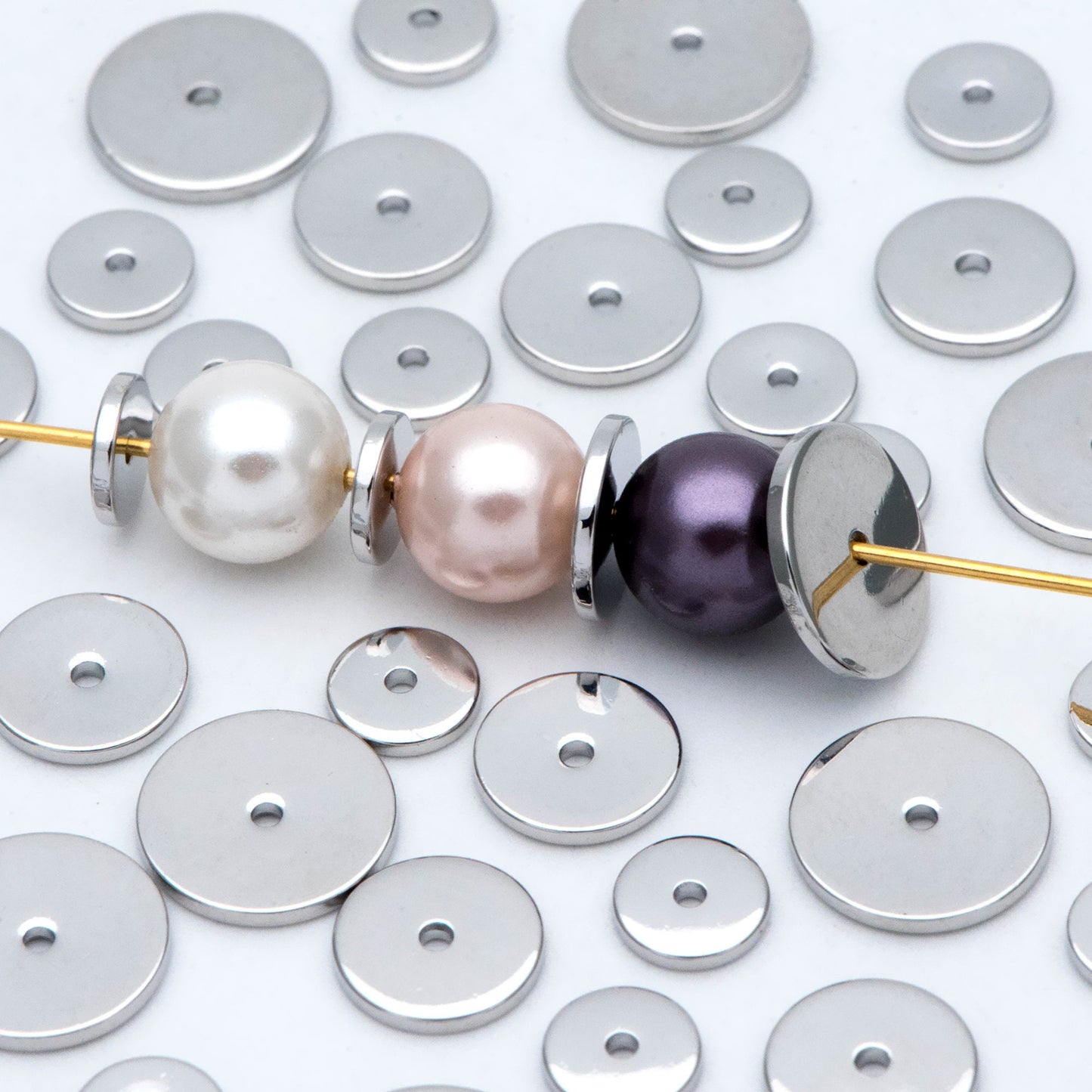 20pcs Gold/ Silver Tone Disc Spacer Beads, Round Coin Beads, Smooth Flat Disk Spacers 4/ 6/ 8/ 10mm, Donuts Findings diy jewelry (GB-1333)